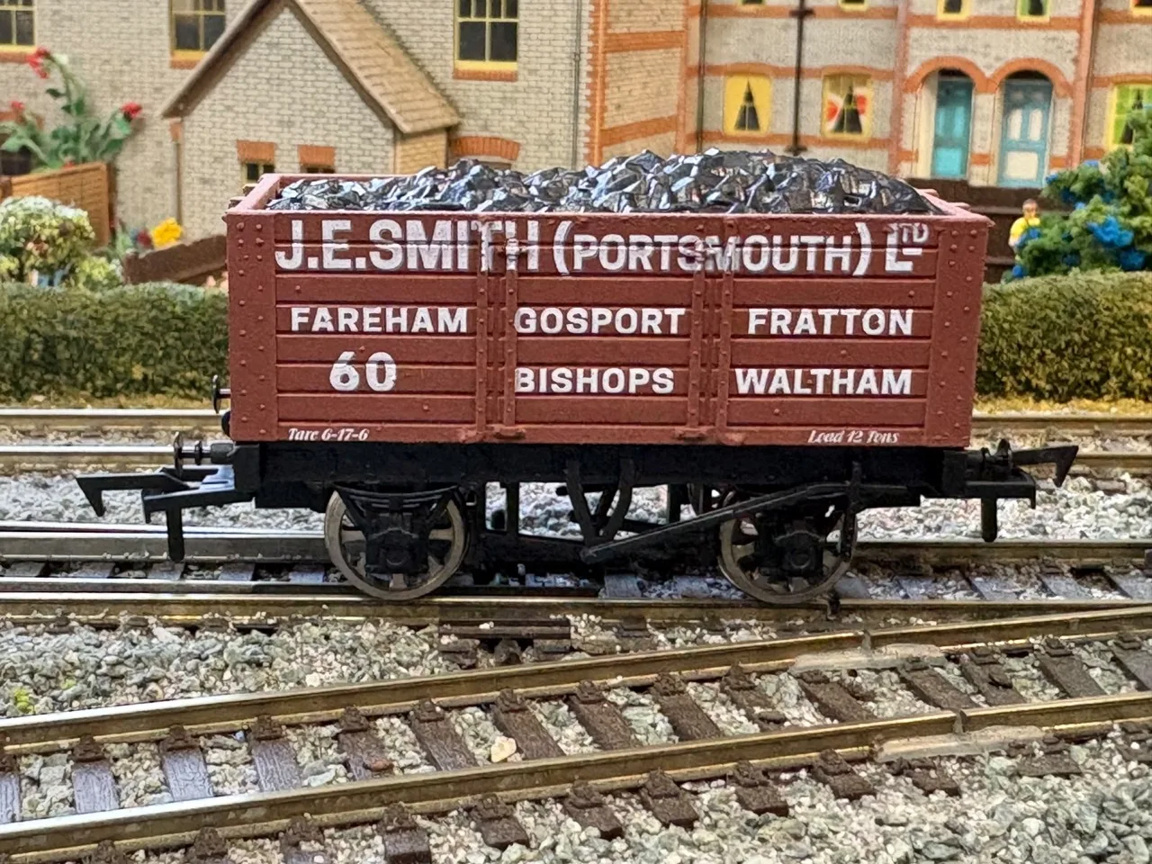 J. E. Smith (Portsmouth) Ltd 60th anniversary model coal wagon on a model railway layout